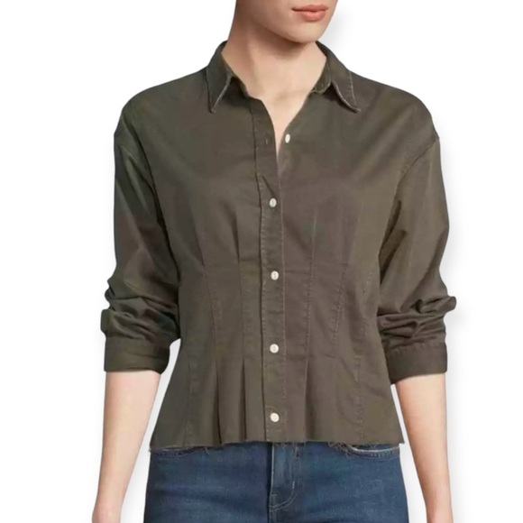 Current Elliott Size 1 The Tella Button Front Shirt Army Green - Picture 1 of 11